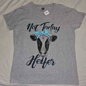 Gray Graphic Tee with Blue Accents